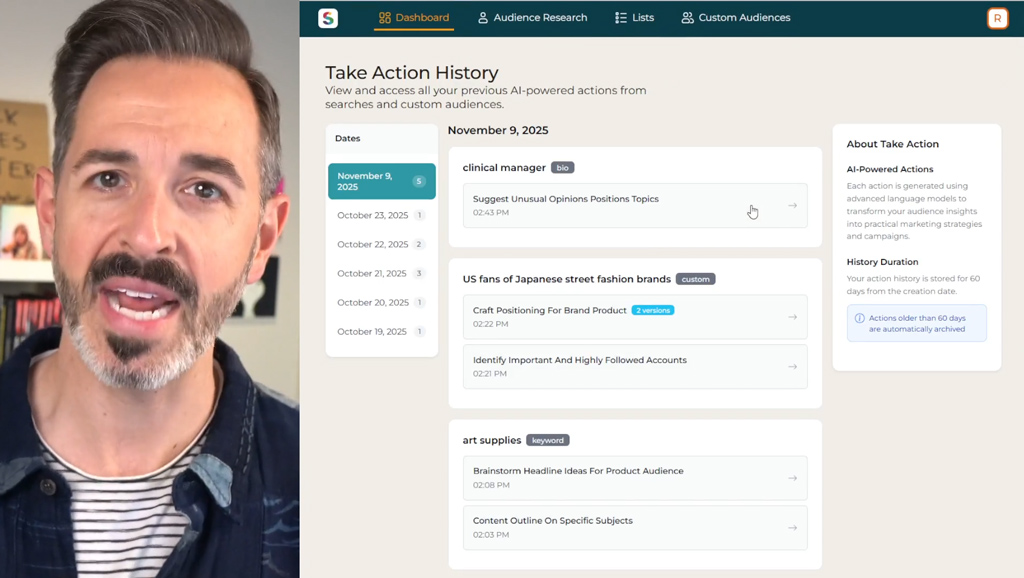 Social & Advertisement Tech Short: NEW in SparkToro: Take Action incorporates genuine audience data with LLM magic to give you workable advertising and marketing takeaways